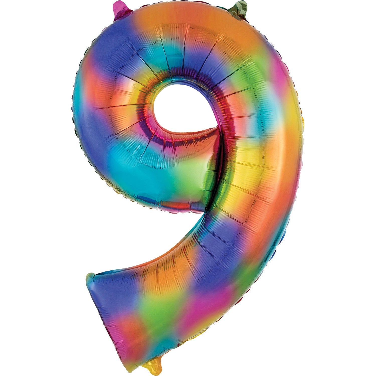 Rainbow Splash Supershape Number 9 Foil Balloon 86cm (34in) height by 55cm (22in) width Balloon is sold uninflated. Can be inflated with air or helium.