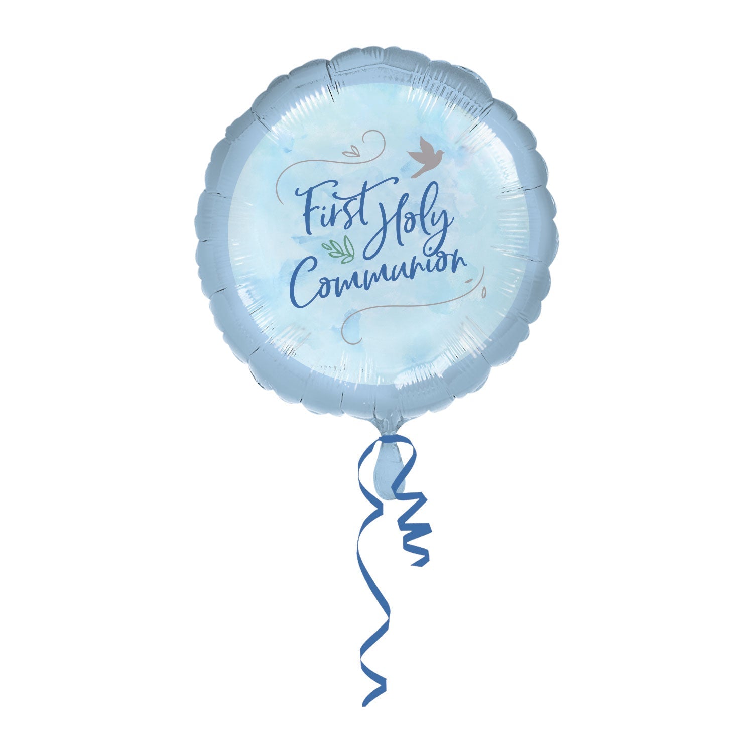 Blue First Holy Communion Standard Foil Balloon 18inch. Sold uninflated. Inflate with air or helium.