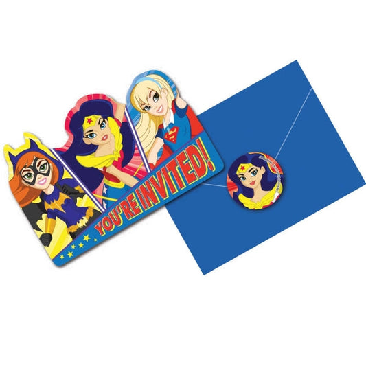 Super Hero Girls Party Invitations and envelopes