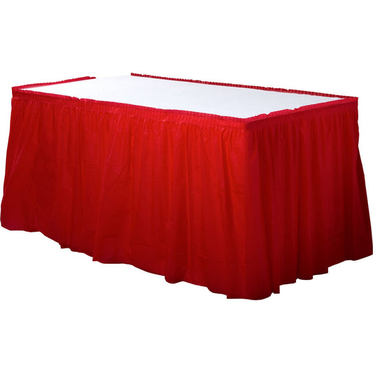 Red Plastic Tableskirt, 4.26m x 73cm