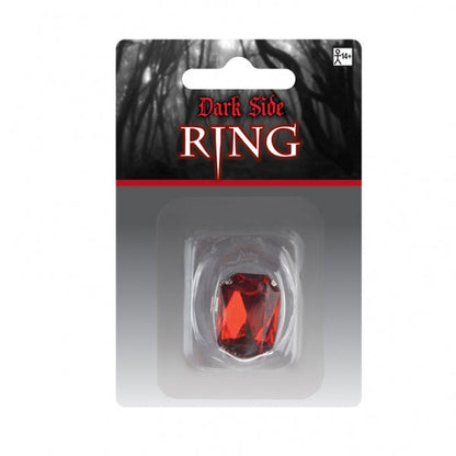 Red Vampire Ring featuring a large, oval-shaped, red faux ruby set into silver.