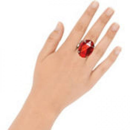 Red Vampire Ring featuring a large, oval-shaped, red faux ruby set into silver.