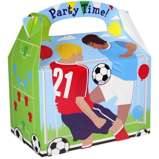 Football Party Box. Dimensions 15cm long * 10cm wide * 10cm high (approx).