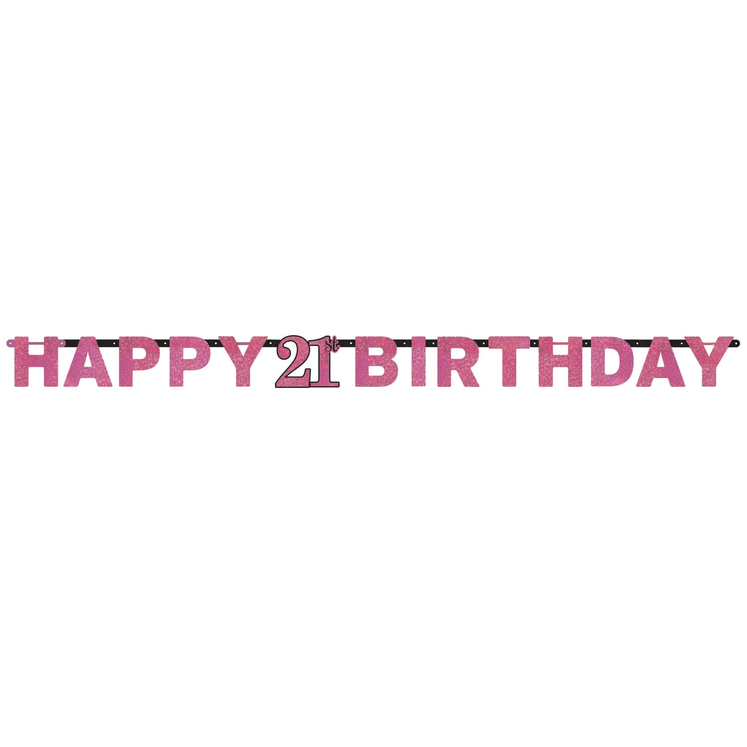 Pink Celebration 21st Happy Birthday Prismatic Letter Banner. 2.13m x 17cm