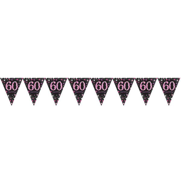 Pink Celebration 60th Birthday Prismatic Pennant Banner. 4m.