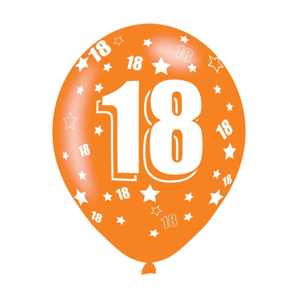 18th Birthday Latex Balloons. Each balloon inflates up to 27.5cm. Suitable for use with air or helium. Pack includes assorted colours.