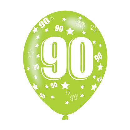Age 90 Assorted Colour Birthday Latex Balloons. Will inflate up to 27cm. Suitable for Air fill or Helium fill.