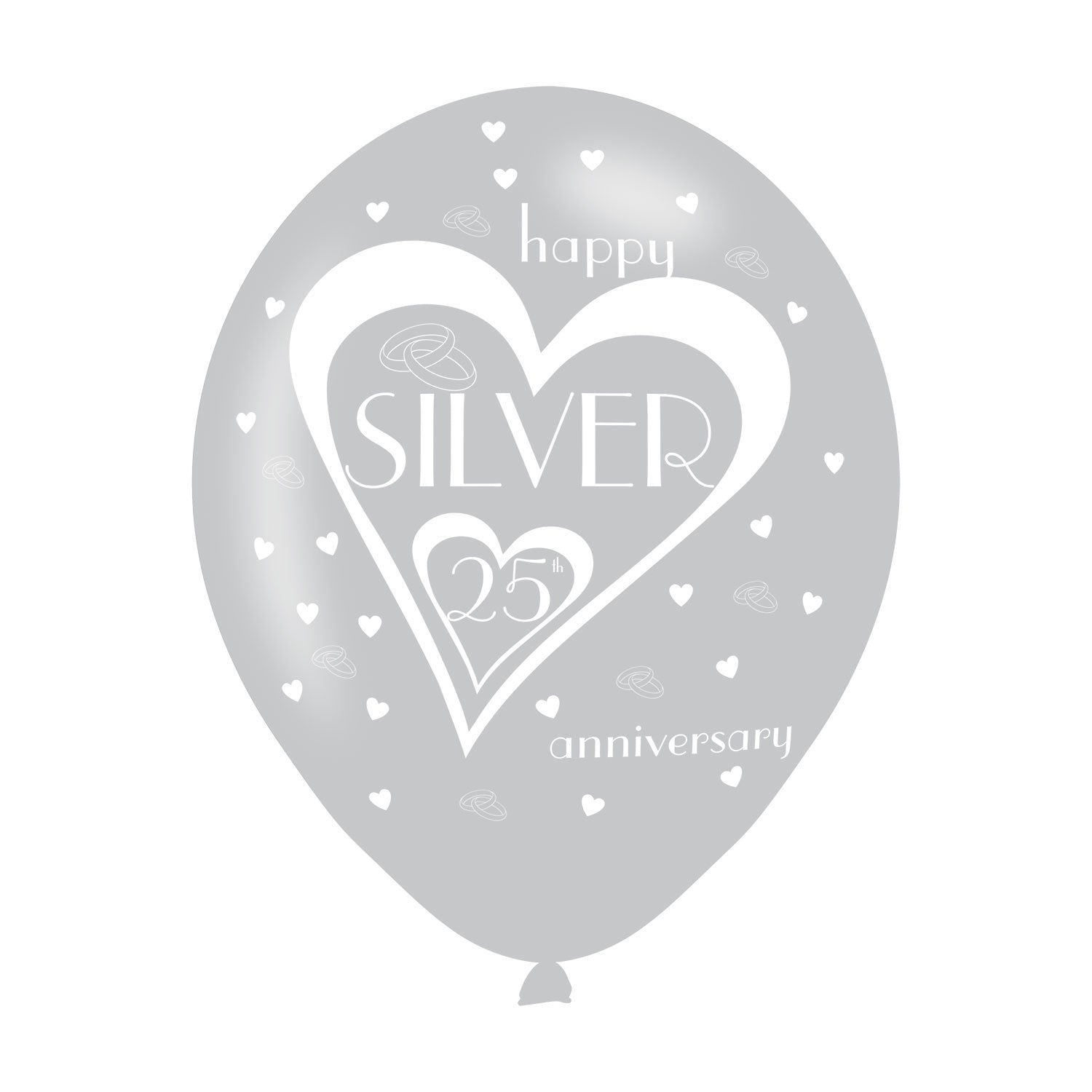 25th Silver Anniversary Latex Balloons. Will inflate up to 27cm. Suitable for Air fill or Helium fill.