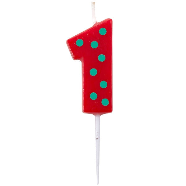 Dots and Stripes Numeral 1 Candle. 4.5cm.
