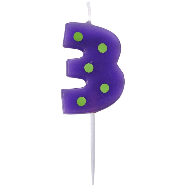 Dots and Stripes Numeral 3 Candle. 4.5cm.