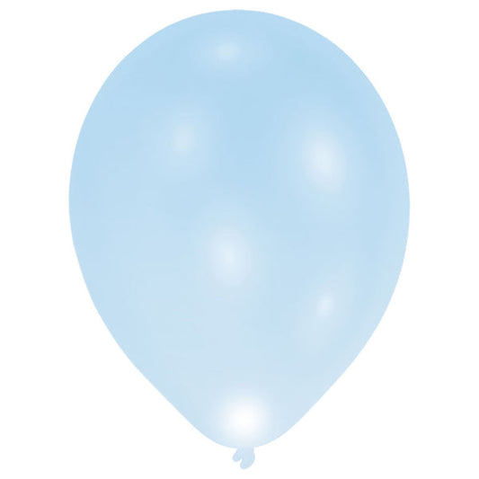 Light Blue LED Latex Balloons that will inflate up to 27cm. Pack of 5