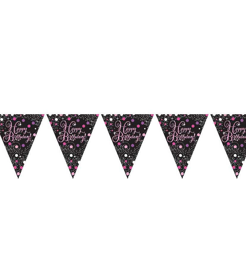 Pink Celebration Birthday Prismatic Pennant Banner. 4m.
