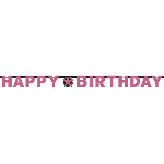Pink Celebration Happy Birthday Prismatic Letter Banner 2.13m x 17cm