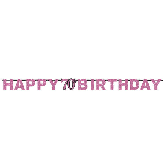 Pink Celebration 70th Happy Birthday Prismatic Letter Banner 2.13m x 17cm