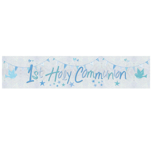Communion Church Blue Holographic Foil Banner. 2.7m x 20cm