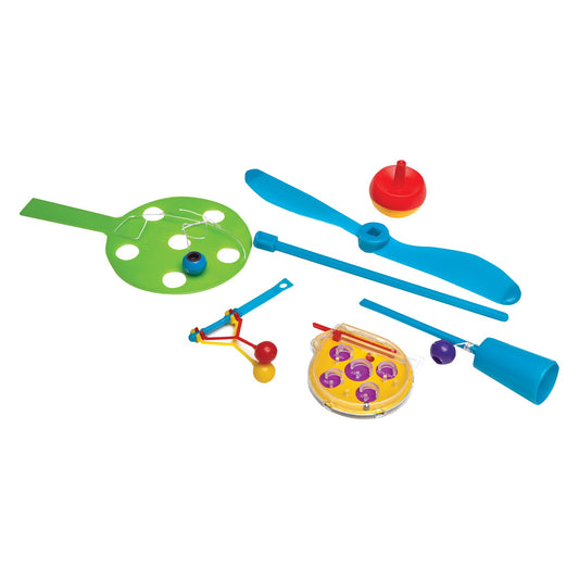 Fun and Games Value Favour Pack includes 8 Whirl-a-Copters, 8 Pinball Games, 8 Cup and Ball Games, 8 Hi Lo Games, 8 Mini Clackers and 8 Spinning Tops