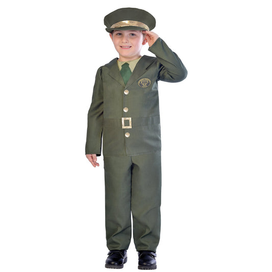 Boys WW2 Soldier Costume includes trousers, top and hat