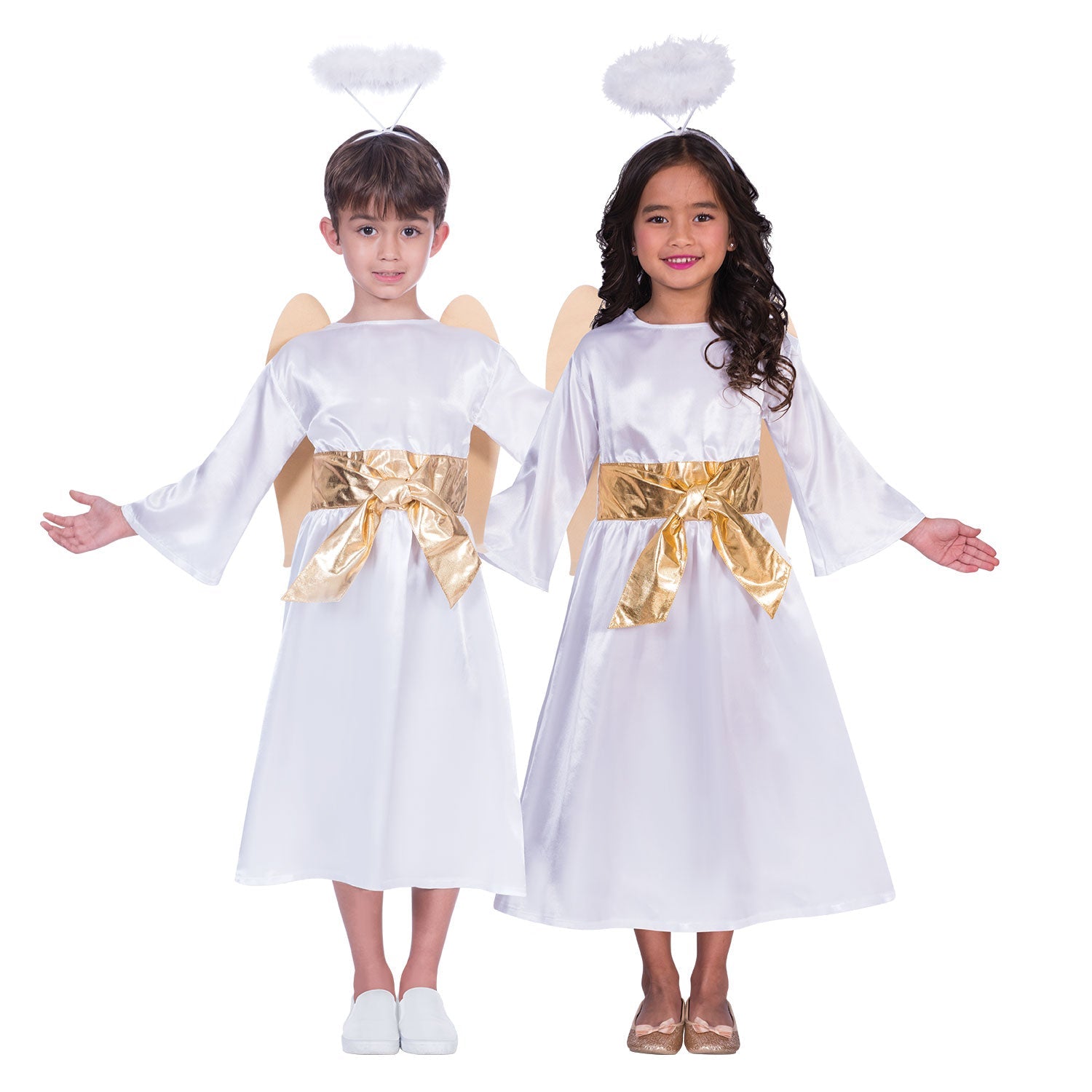 Child Nativity Gabriel Angel Costume includes tunic with gold bow belt| wings and halo