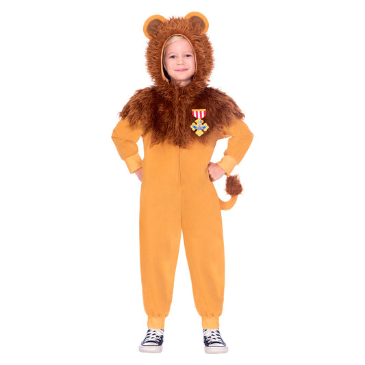 Wizard of Oz Lion Costume includes jumpsuit with faux fur hood, detachable tail and badge of courage