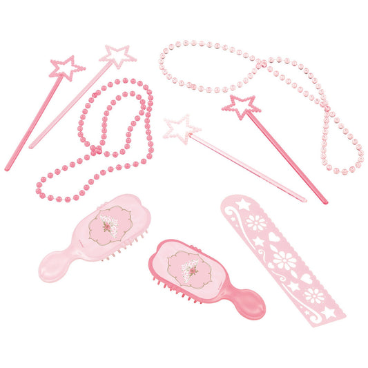 Princess for a Day Party Favour Pack includes 6 Hair Brushes, 6 Stencils, 6 Wands and 6 Necklaces
