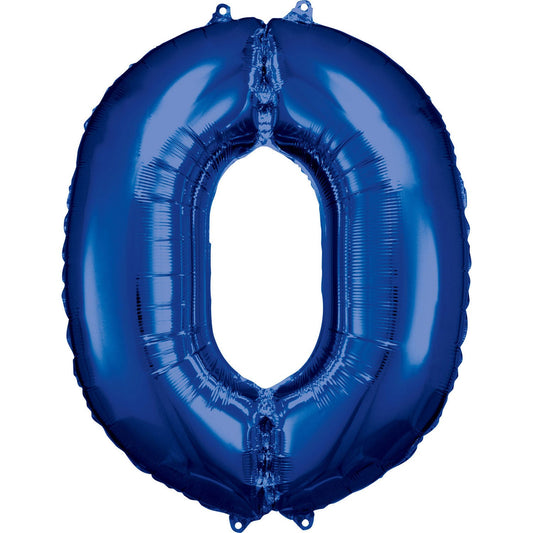 Blue Supershape Number 0 Foil Balloon 88cm (34in) height by 66cm (25in) width Balloon is sold uninflated. Can be inflated with air or helium.