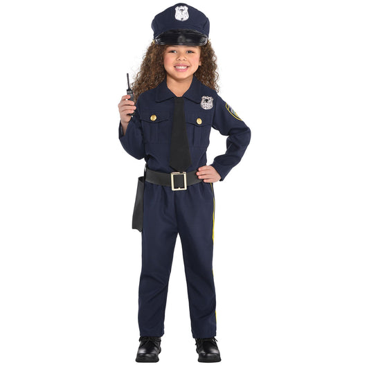 Girls Police Officer Costume includes shirt, trousers, hat, holster and walkie-talkie