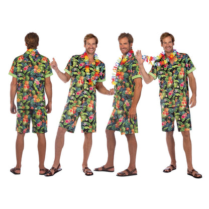 Black Hawaiian Set includes shirt| trousers and flower lei