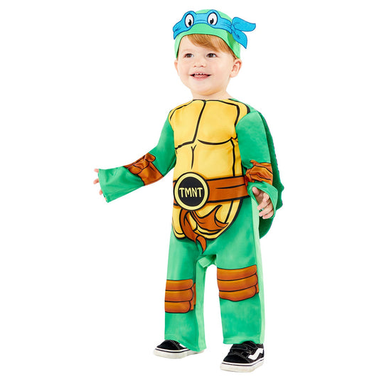 Baby Teenage Mutant Ninja Turtle Costume includes printed jumpsuit with padded shell, hat and 4 interchangeable masks