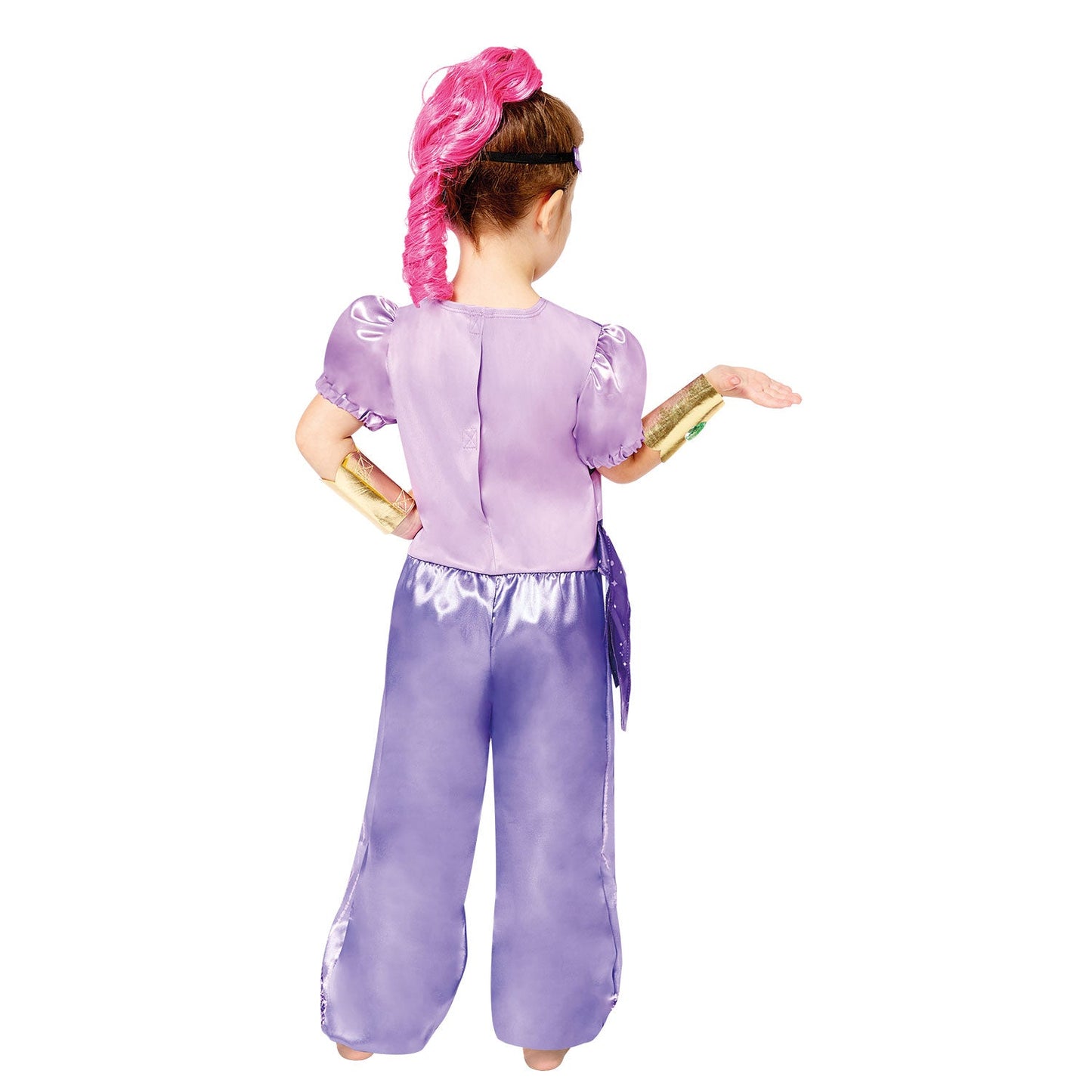 Girls Shimmer Costume includes printed satin jumpsuit, headband, wrist cuffs and hair piece