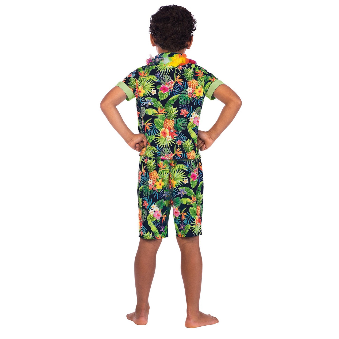 Boys Black Hawaiian Set includes shirt| trousers and flower lei