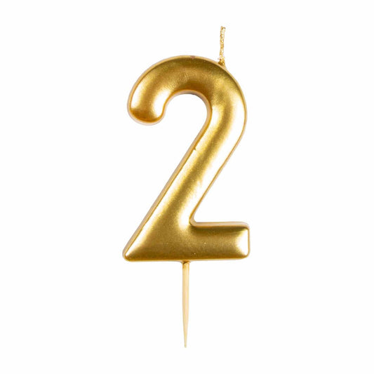 Metallic Gold Finish Numerical Pick Number 2 Candle, 6cm