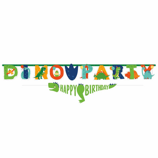 Dino-Mite Party Letter Banners includes 1 Letter Banner, 1.26m, and 1 Mini Banner, 1m.