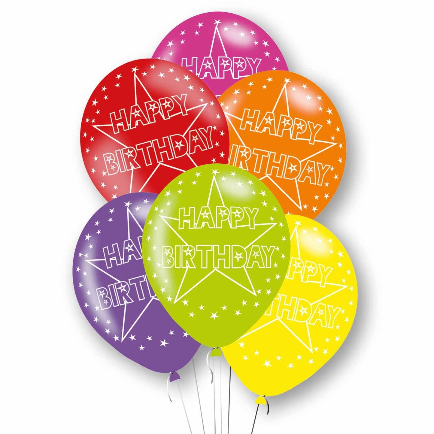 11 inch Happy Birthday Primary Balloons, Pack of 6