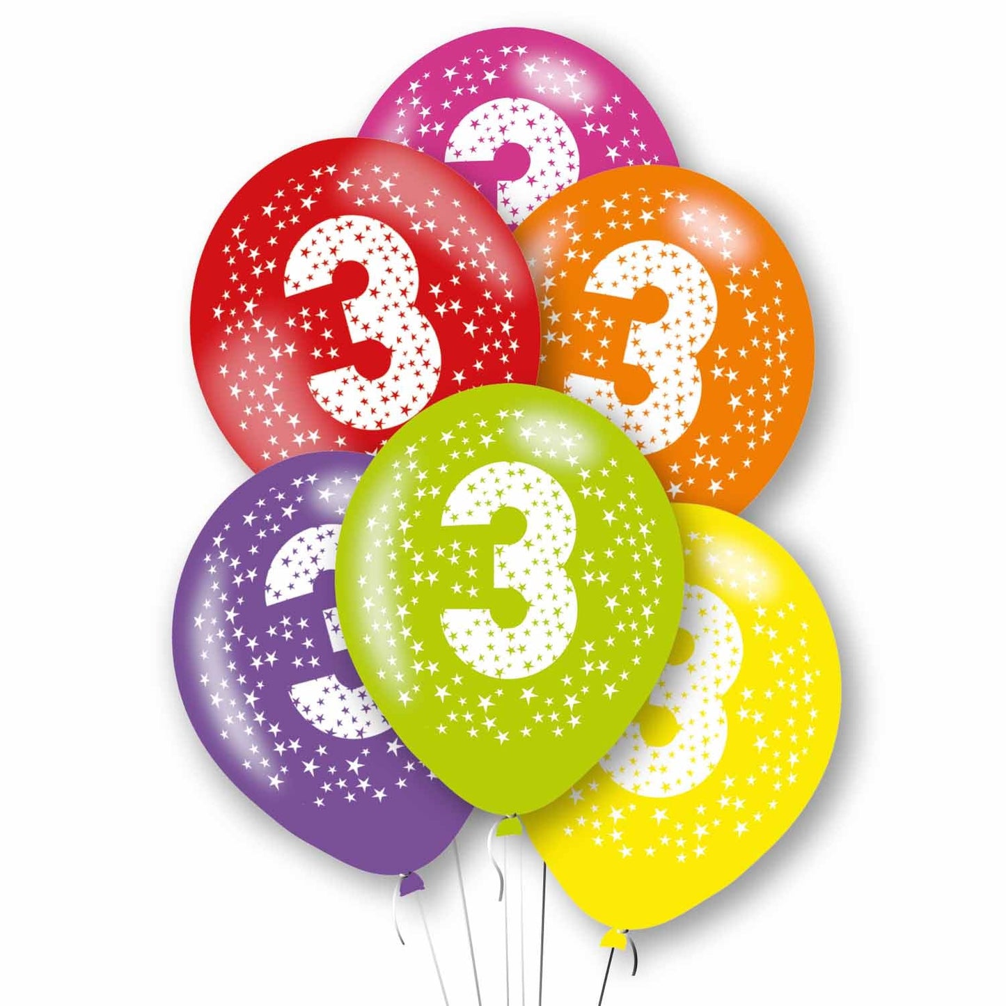 11 inch Age 3 Primary Balloons, Pack of 6