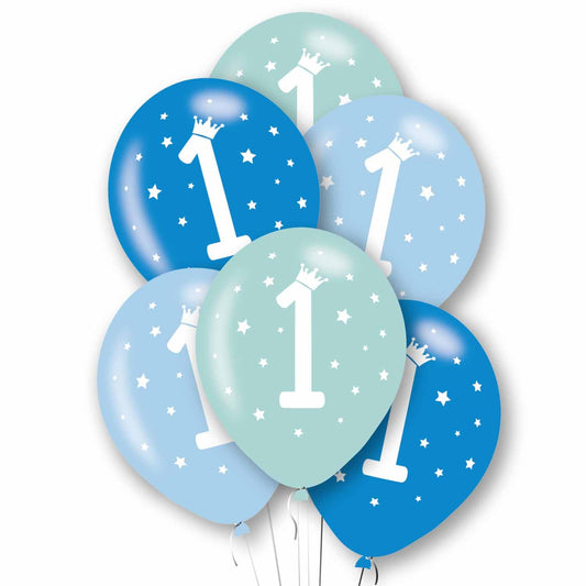 11 inch Age 1 Blue Latex Balloons, Pack of 6
