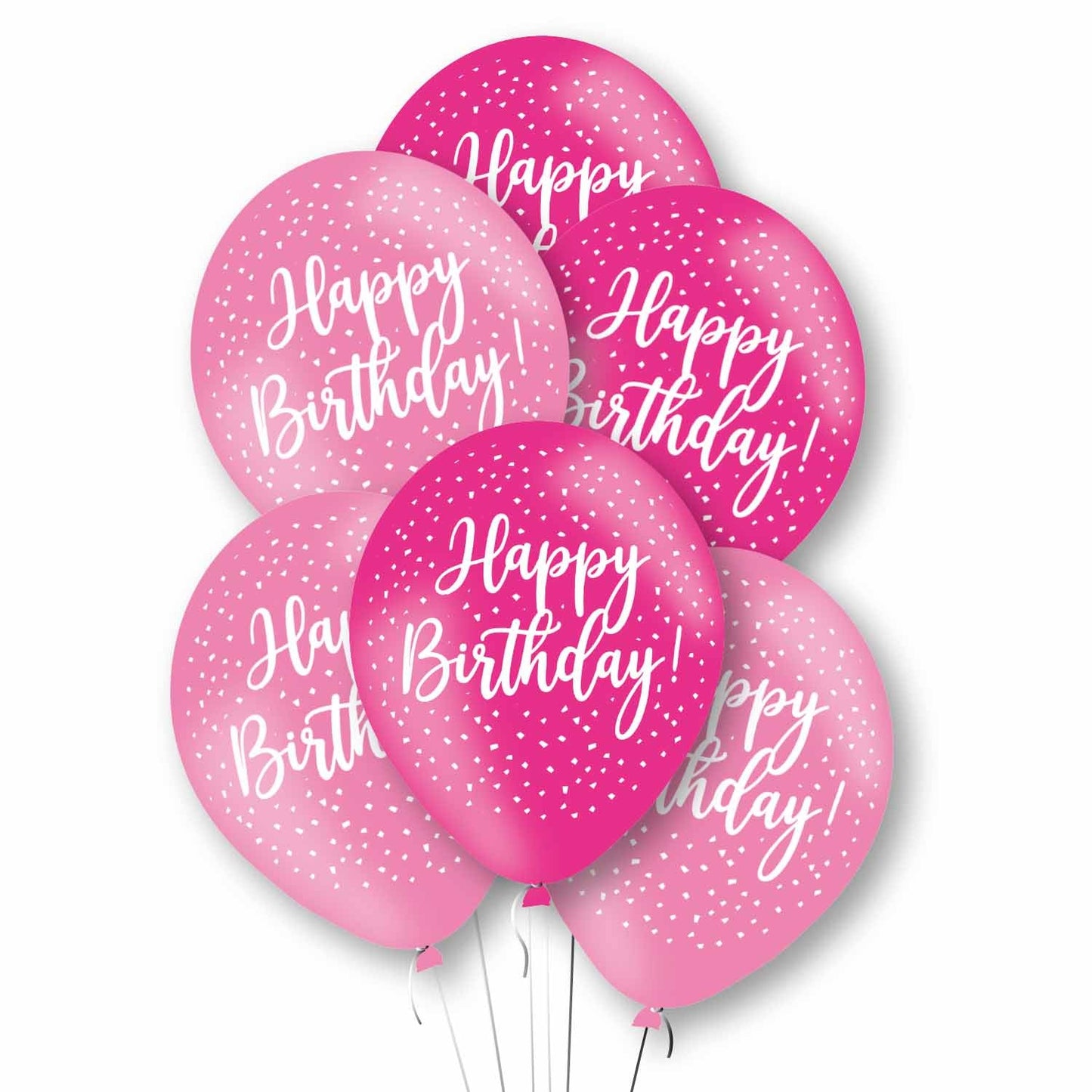 11 inch Happy Birthday Pink Balloons, Pack of 6