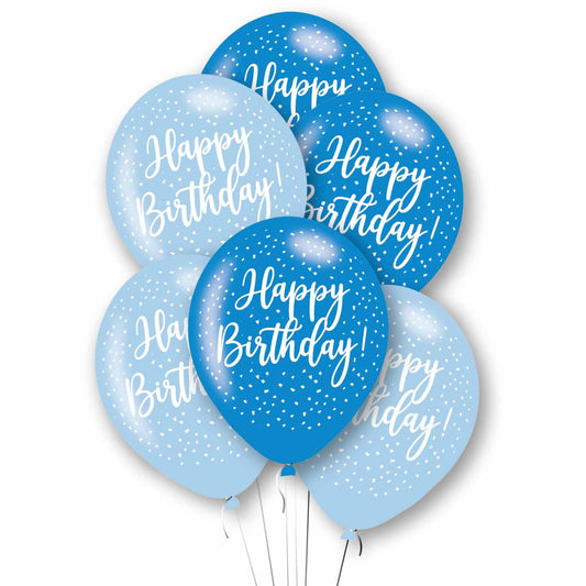 11 inch Happy Birthday Blue Balloons, Pack of 6