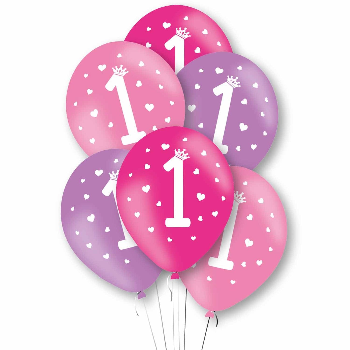 11 inch Age 1 Pink Latex Balloons, Pack of 6