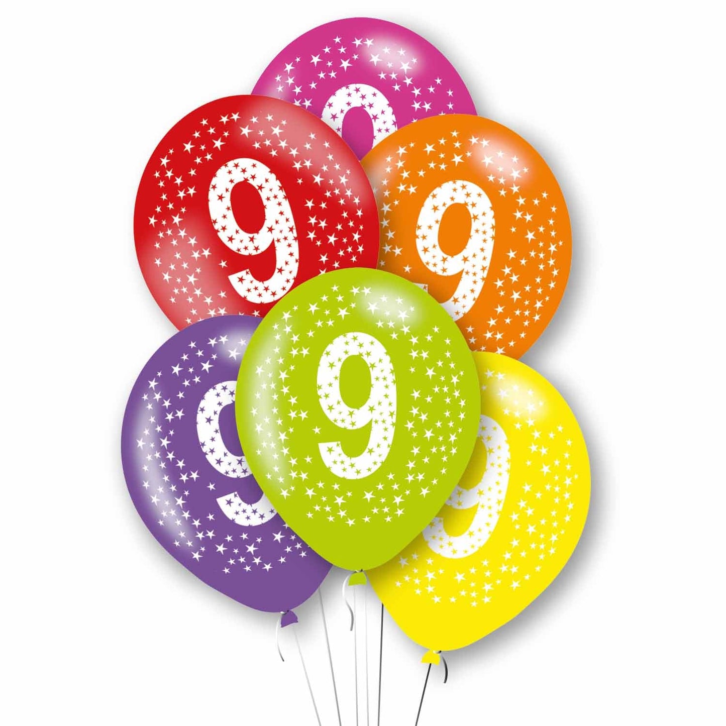 11 inch Age 9 Primary Balloons, Pack of 6