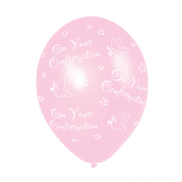Confirmation Pink Latex Balloons. Will inflate up to 11in (27.5cm)