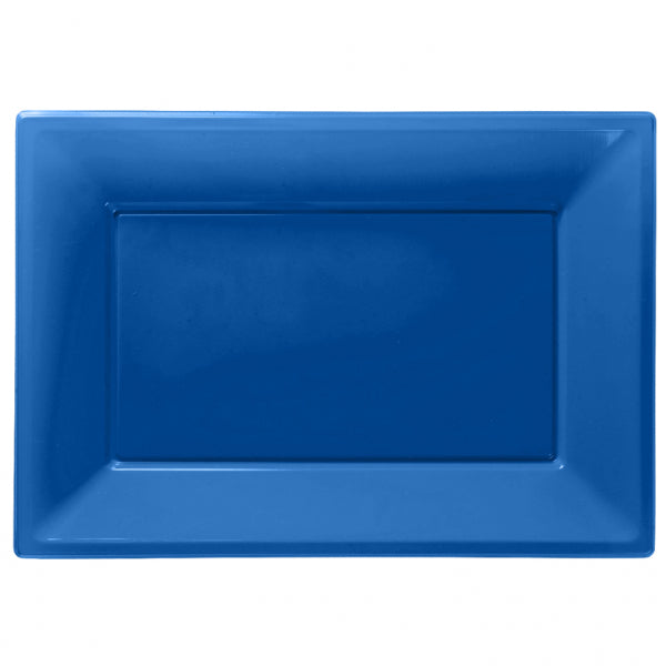 Bright Blue Plastic Serving Platter. Pack of 3
