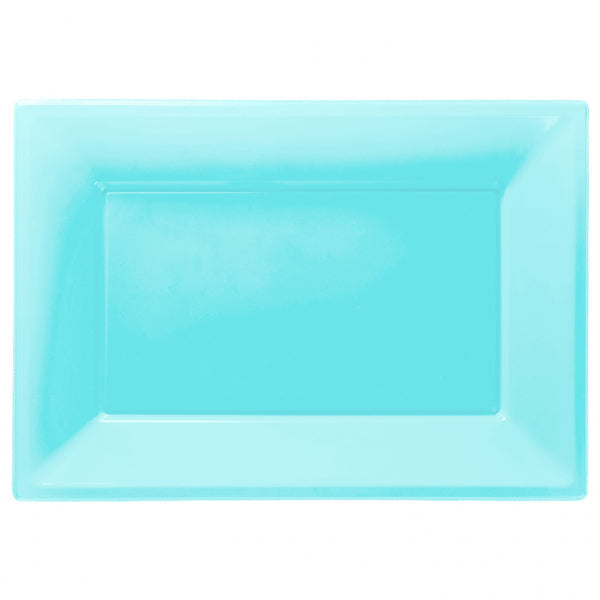 Caribbean Blue Plastic Serving Platters. Pack of 3