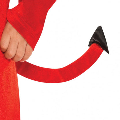 This cute Halloween Devil Costume for toddlers features a red jumpsuit with flame details on the collar and an attached tail with a pointed black tip. This adorable costume also comes with an attached hood that has horns to turn toddlers into the cutest little devils you have ever seen. 