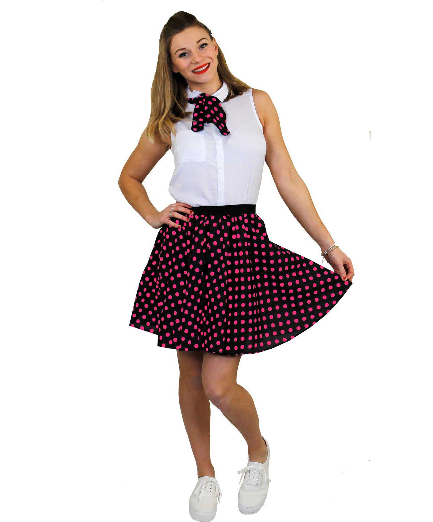 Short Black Polka Dot Skirt and Scarf Set