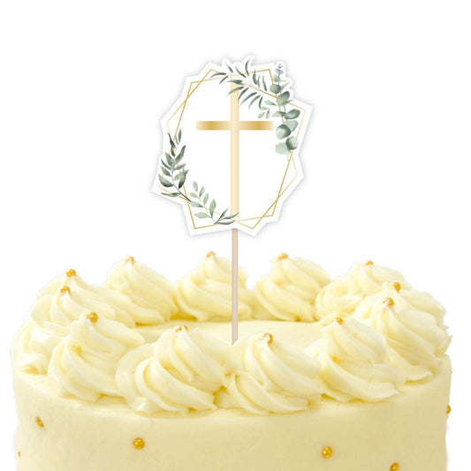 Botanical Celebration Cross Cake Topper