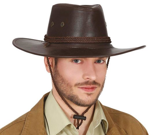 Brown Leather Look Cowboy Hat