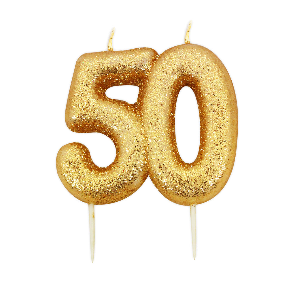 Age 50 Gold Glitter Pick Candle