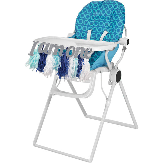 I am One Blue Tissue Fringe High Chair Decoration 20cm x 87cm (8in x 34in)