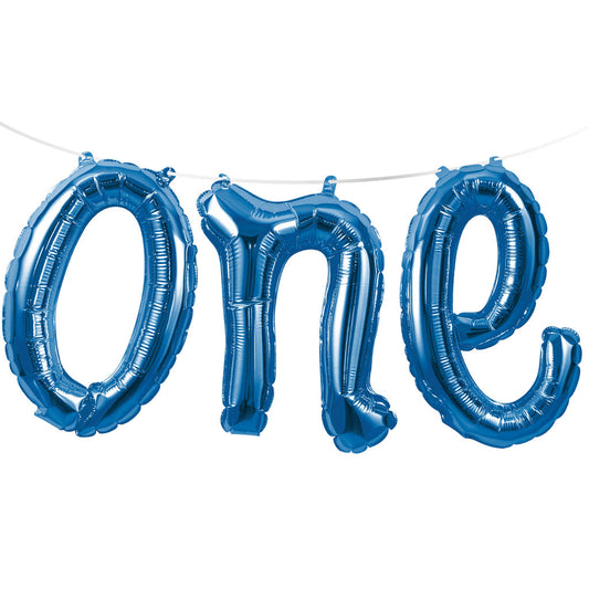 Blue Number One Air Fill Balloon Banner with Ribbon. 30cm x 1.5m (12 inch x 5ft)