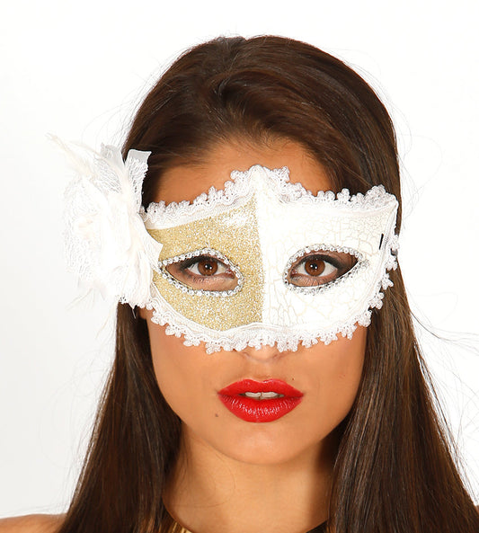 Decorated White Mask with Rose